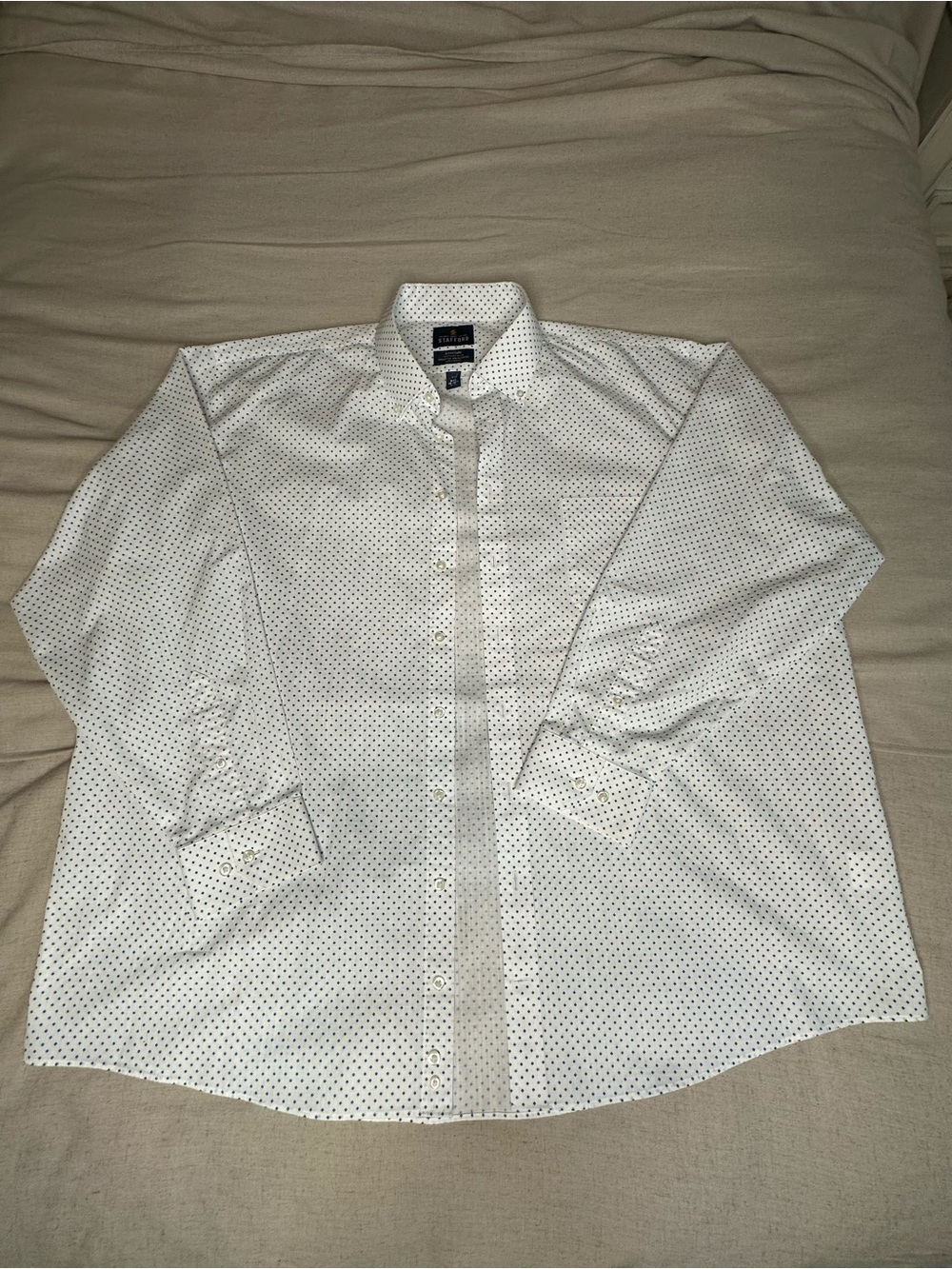 Stafford White Dress Shirt with Navy Micro-Dots - Men's